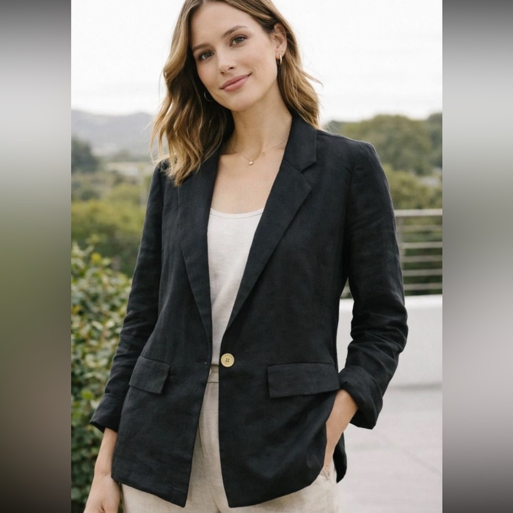 Quince Black Single-Button Notched-Lapel Blazer